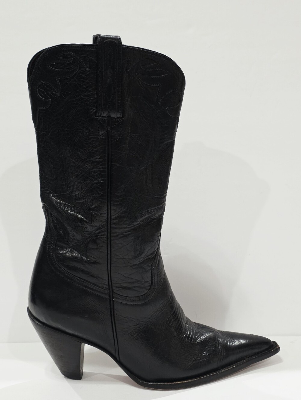 Charlie 1 Horse I4566 Lucchese Black Leather Boot Western Snip-Toe Calf 6 B Used - Picture 14 of 16